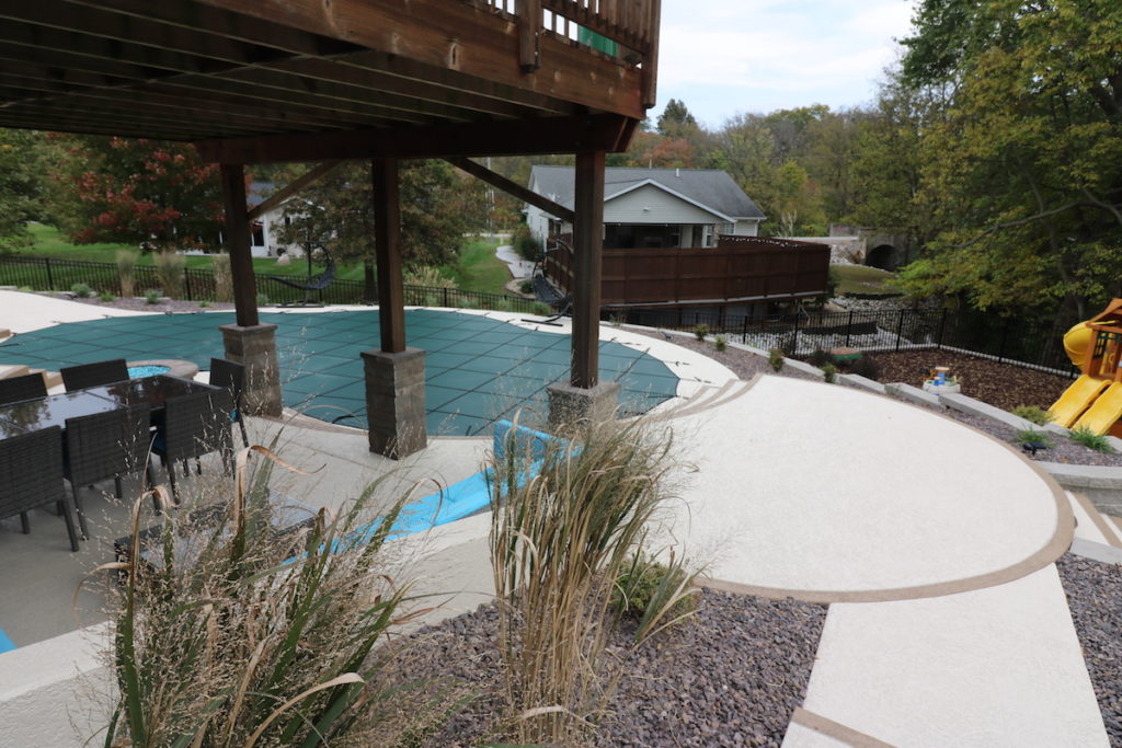 outdoor concrete pool deck