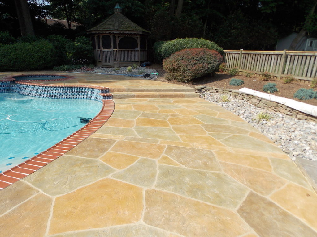 stamped concrete pattern for a concrete pool deck