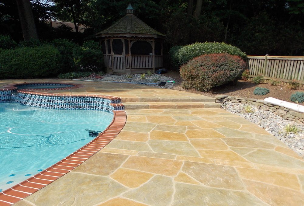 stamped concrete pattern for a concrete pool deck
