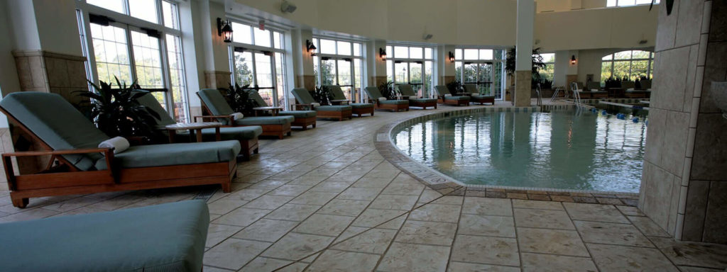 pool deck with stamped overlay