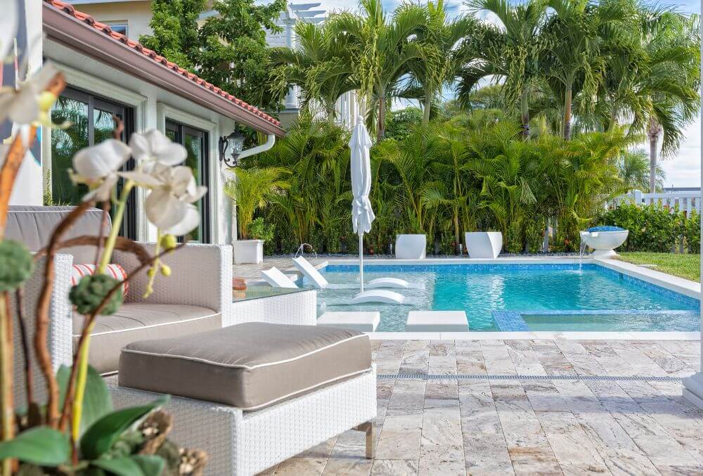 swimming pool with orchid plant