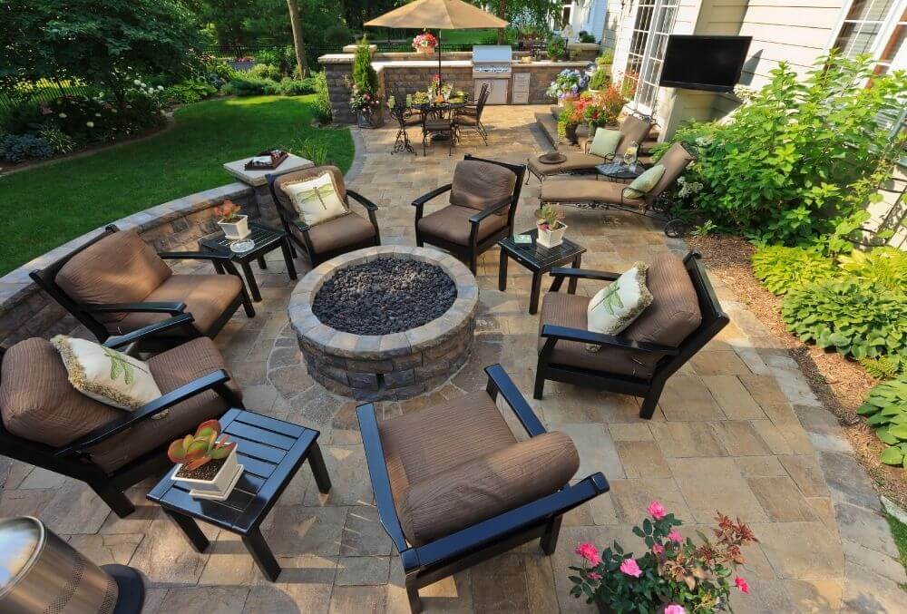 decorative garden patio with firepit