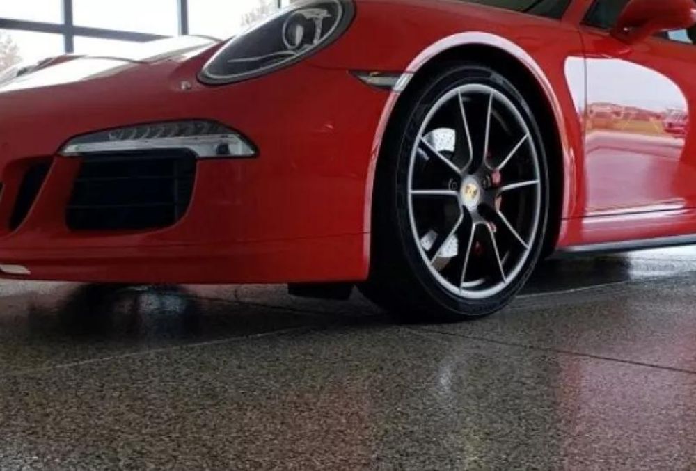 red car inside the garage area