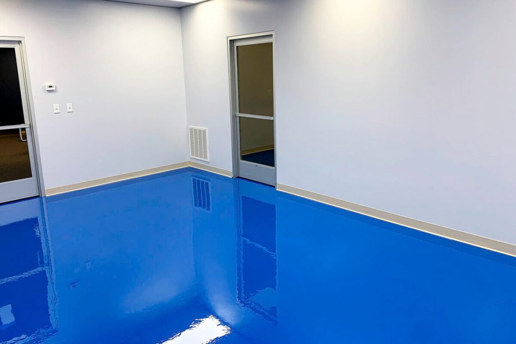 blue colored epoxy garage floor