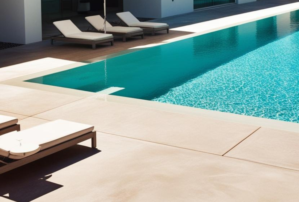 pool deck with outdoor swimming chairs